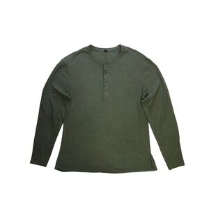 LULULEMON Henley Shirt Mens XL Green Waffle Knit Thermal Long Sleeve Top